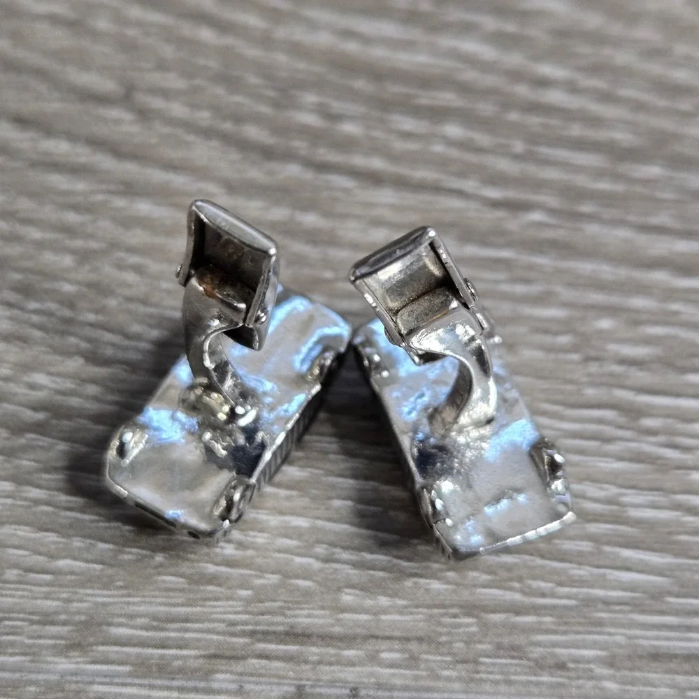 Vintage Men's Silver Tone Classic Car Cufflinks Black Enamel Novelty Bullet Back